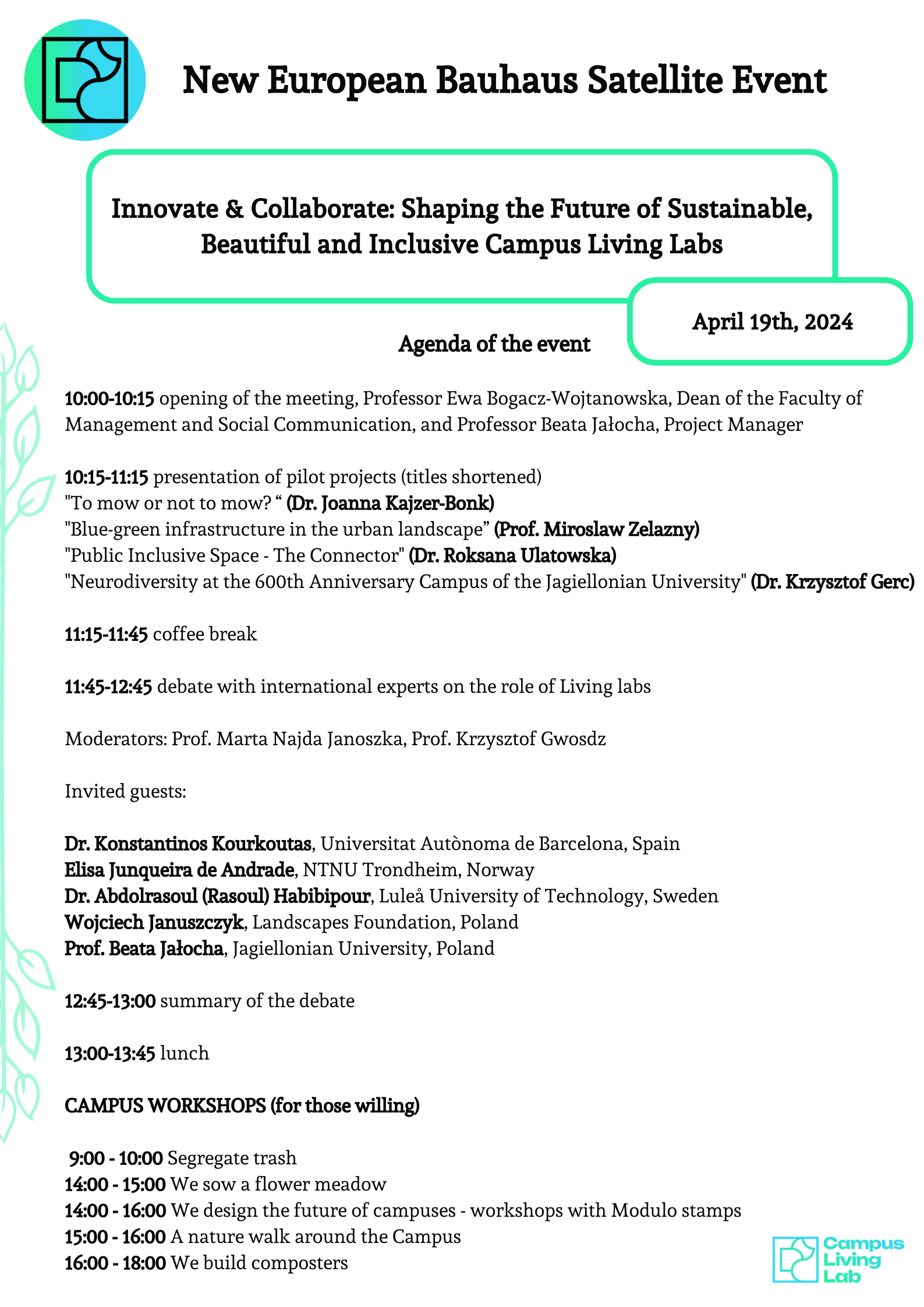 Agenda of the event